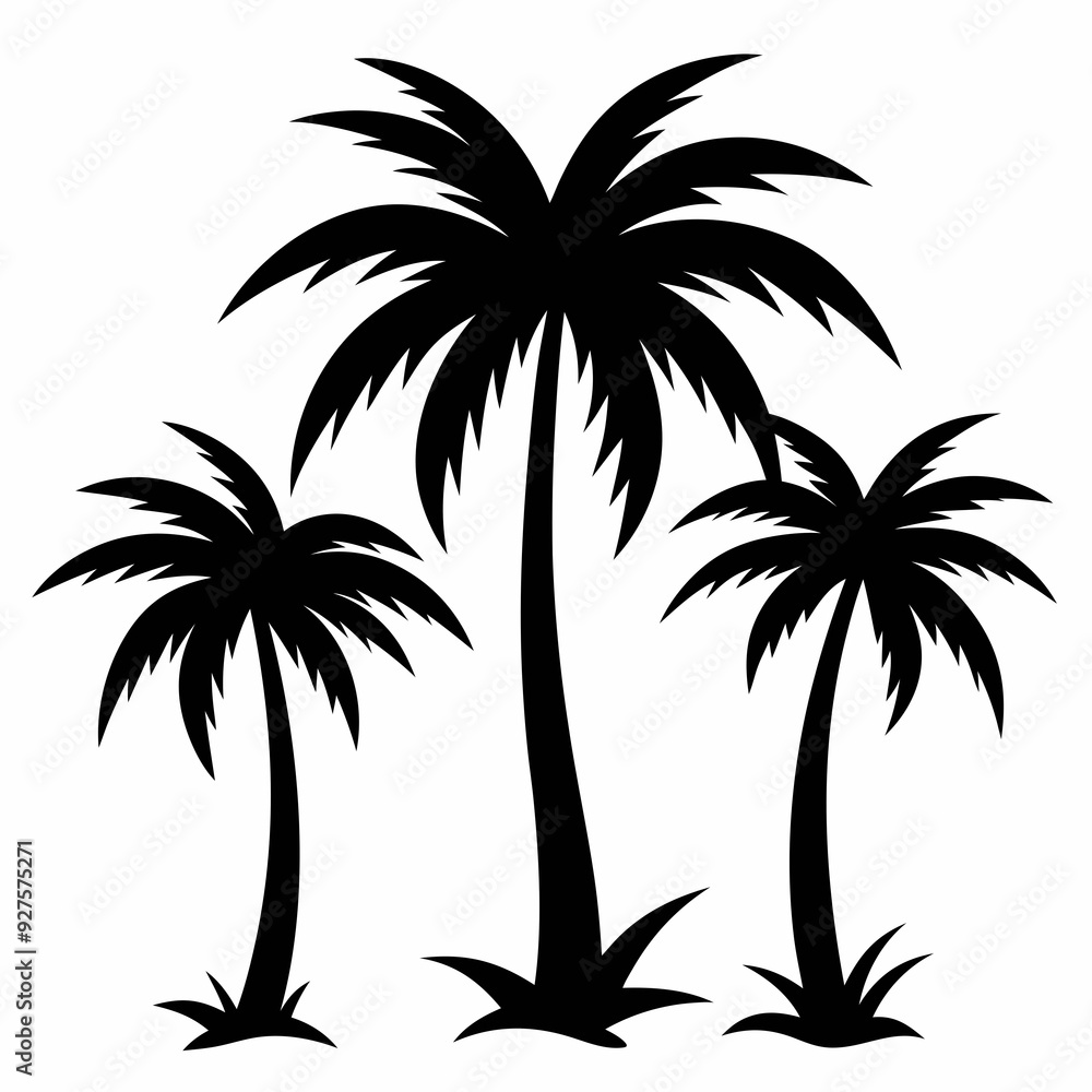 Set of palm tree silhouette white background Set of palm tree silhouette white background