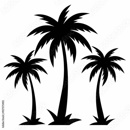 Set of palm tree silhouette white background