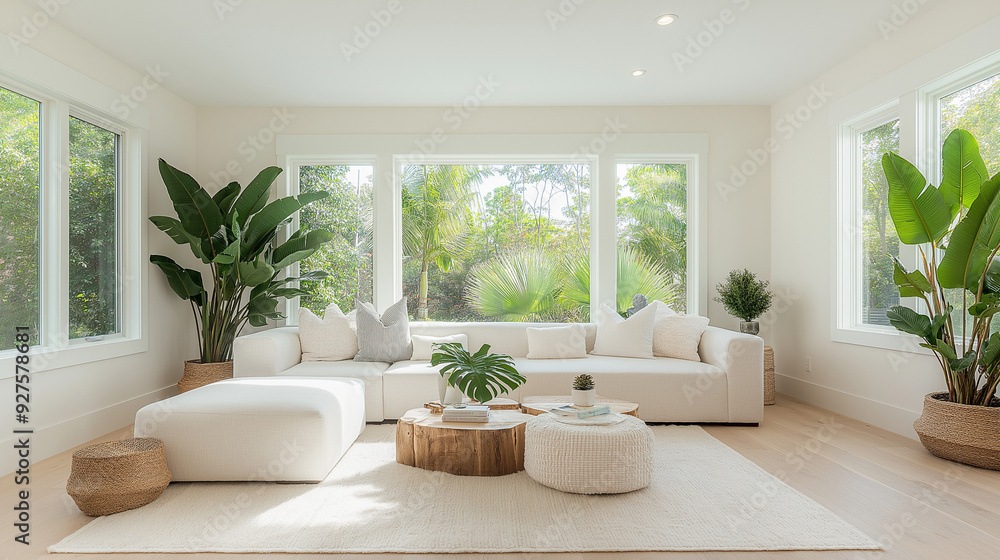 A Bright Living Room With Monstera Plants A Bright Living Room With Monstera Plants