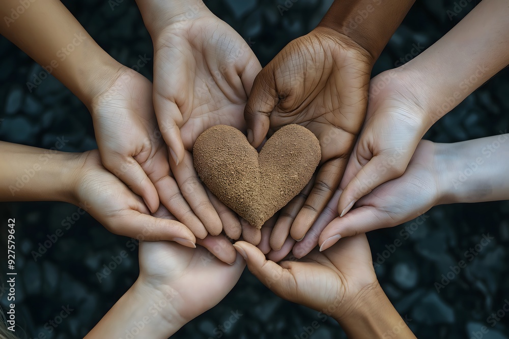 Diverse Hands Cradle Earthy Heart Symbol of Unity