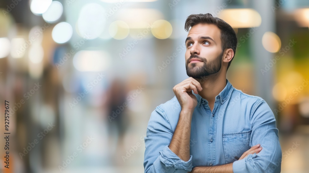 Fototapeta premium Thoughtful Young Man in City