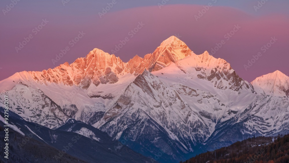 Snow-Capped Mountains Glow at Sunset Snow-Capped Mountains Glow at Sunset