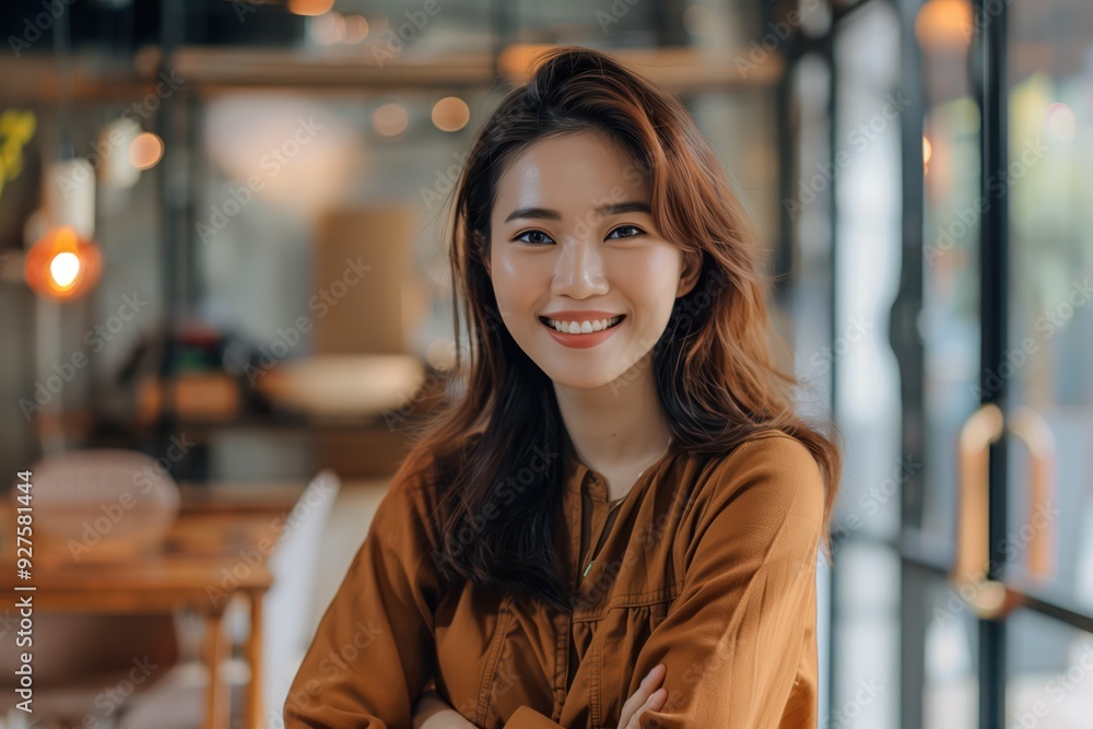 Smiling Asian Woman in Cafe Smiling Asian Woman in Cafe