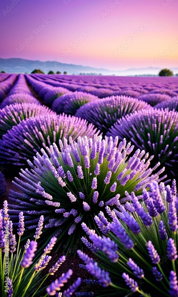 Naklejka premium lavender field at sunset