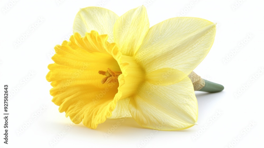 A crisp photo of a single daffodil flower with a bright yellow color A crisp photo of a single daffodil flower with a bright yellow color