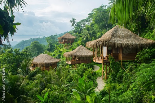 Tropical Treehouse Cabins in Lush Jungle Paradise