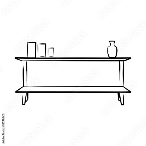 Black silhouette wooden furniture shelf icon and vector illustration isolated on white