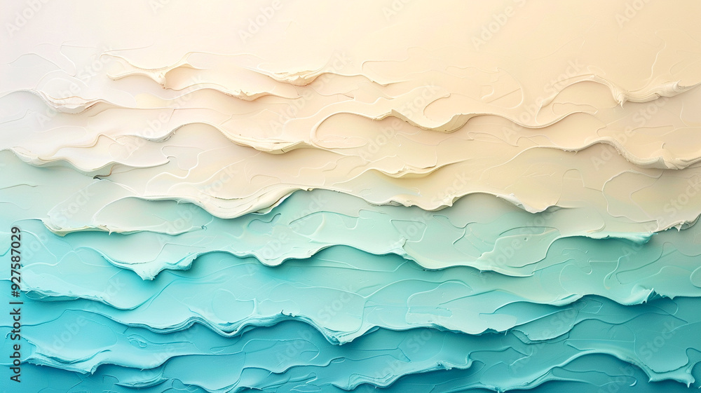 Abstract wave-like texture in soft shades of turquoise and beige on canvas Abstract wave-like texture in soft shades of turquoise and beige on canvas