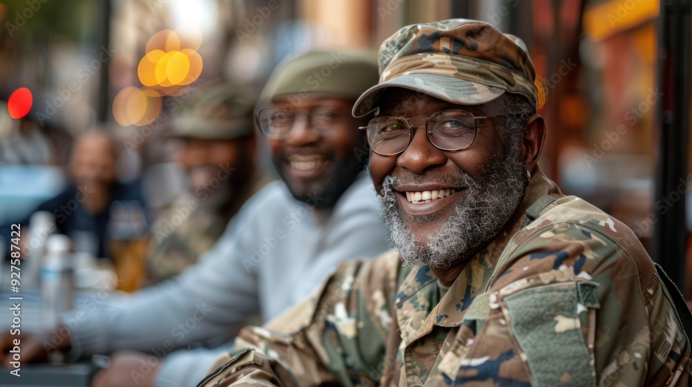 African American War Veterans Celebrating Remembrance Day at Street Cafe African American War Veterans Celebrating Remembrance Day at Street Cafe