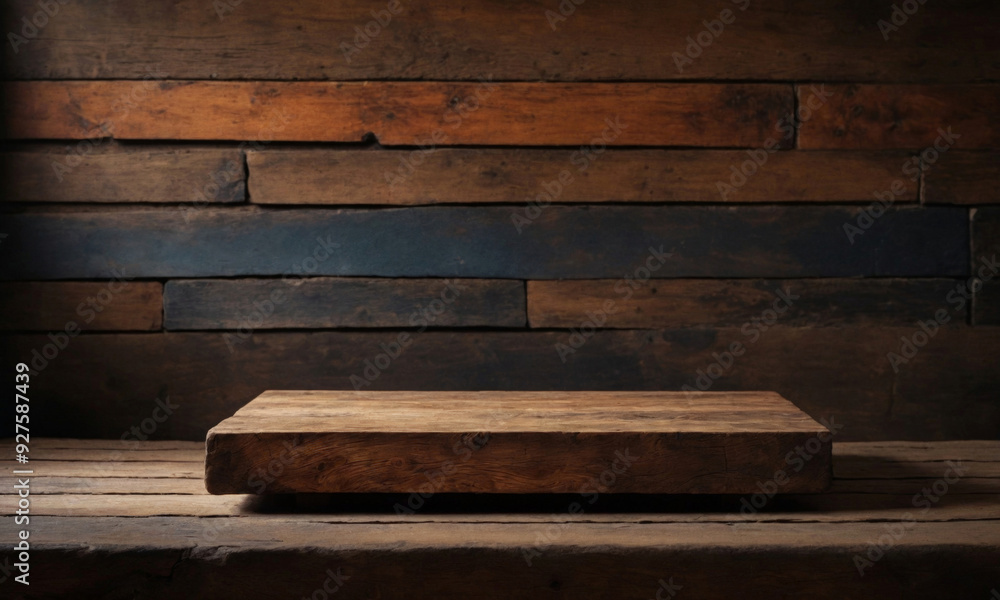 Rectangular Wooden Pedestal for Product Display Against Horizontal Wooden Planks Rectangular Wooden Pedestal for Product Display Against Horizontal Wooden Planks
