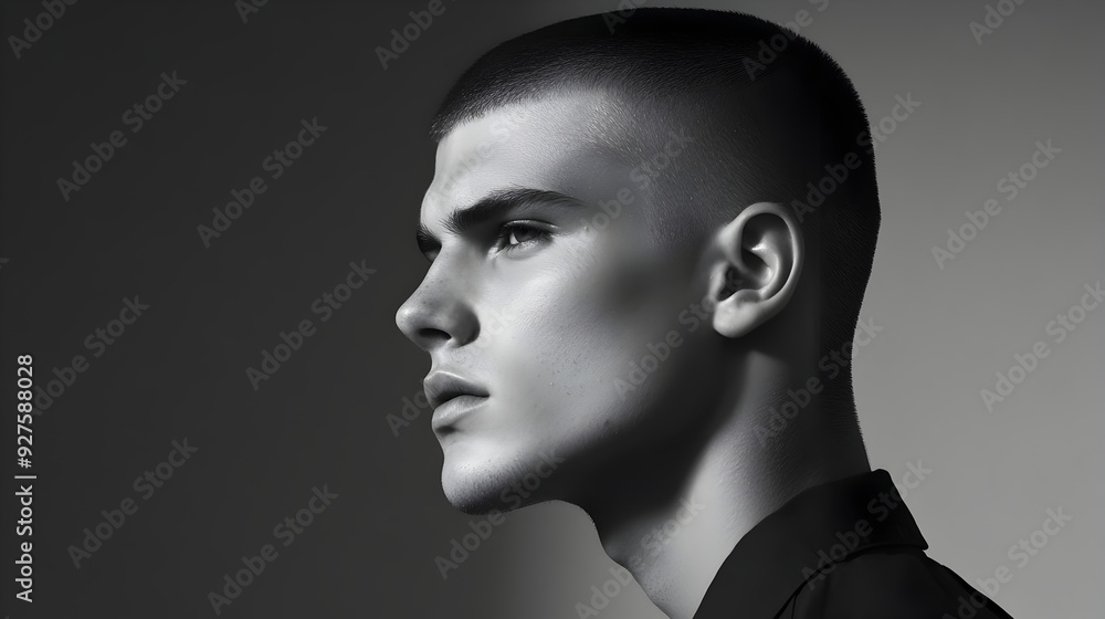 Minimalist Portrait of Man with Sleek Buzz Cut Hairstyle Minimalist Portrait of Man with Sleek Buzz Cut Hairstyle