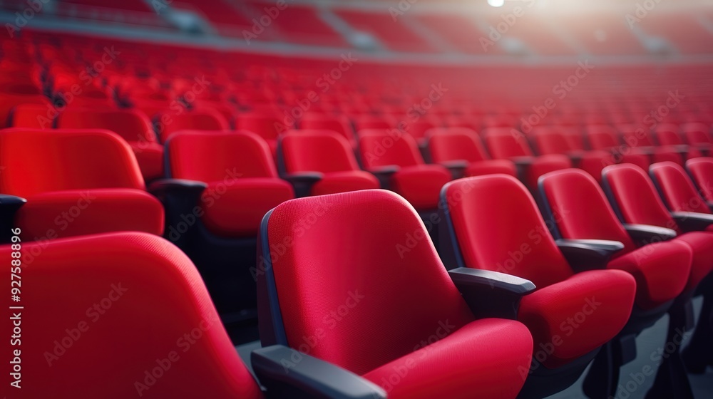 Vibrant red seating in a bustling outdoor stadium, surrounded by cheering fans, creating an energetic atmosphere for live sports and events. Vibrant red seating in a bustling outdoor stadium, surrounded by cheering fans, creating an energetic atmosphere for live sports and events.