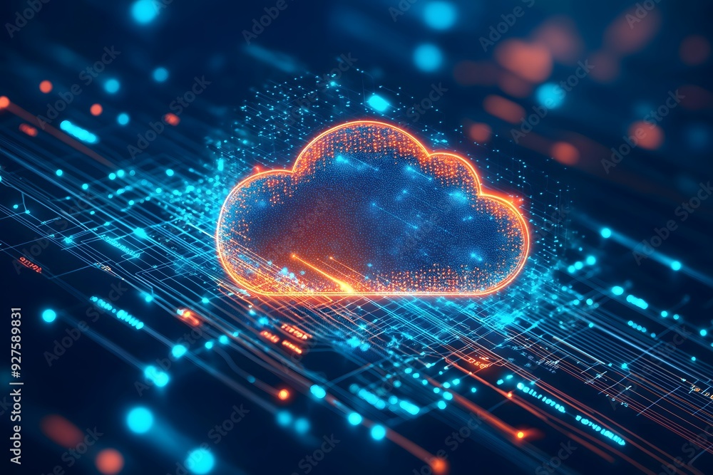 Glowing Cloud Computing on Circuit Board Glowing Cloud Computing on Circuit Board