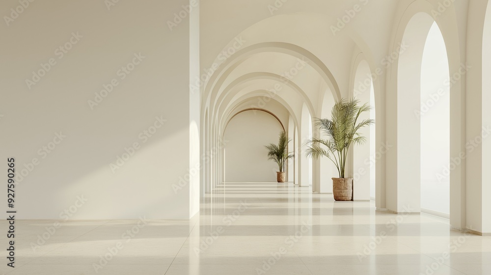 A minimalist-style arched hallway. A minimalist-style arched hallway.