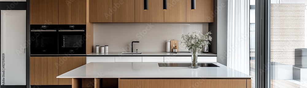 A stylish kitchen interior with a minimalist design. A stylish kitchen interior with a minimalist design.