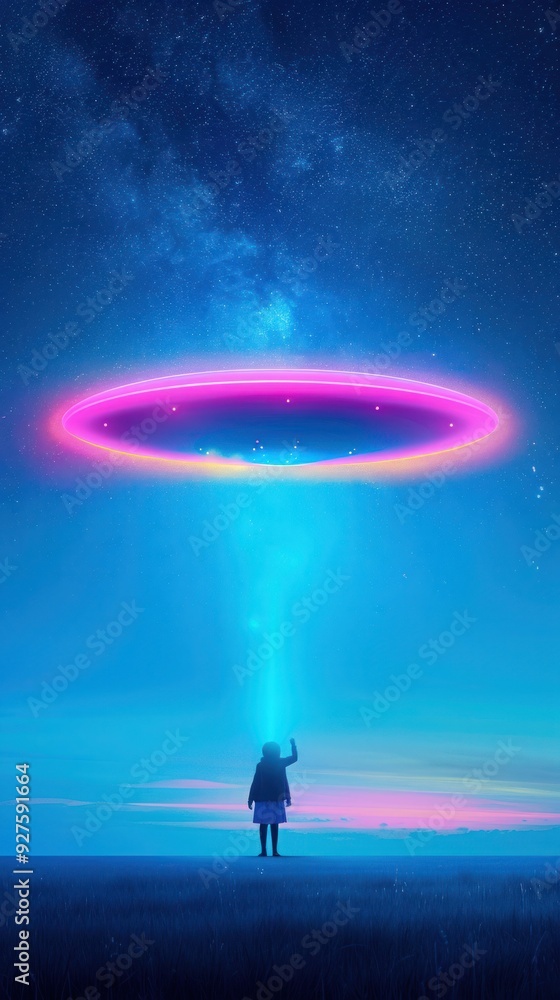 alien hand up UFO pink neon blue alien hand up UFO pink neon blue