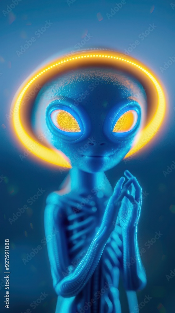 alien hand up UFO yellow neon blue alien hand up UFO yellow neon blue