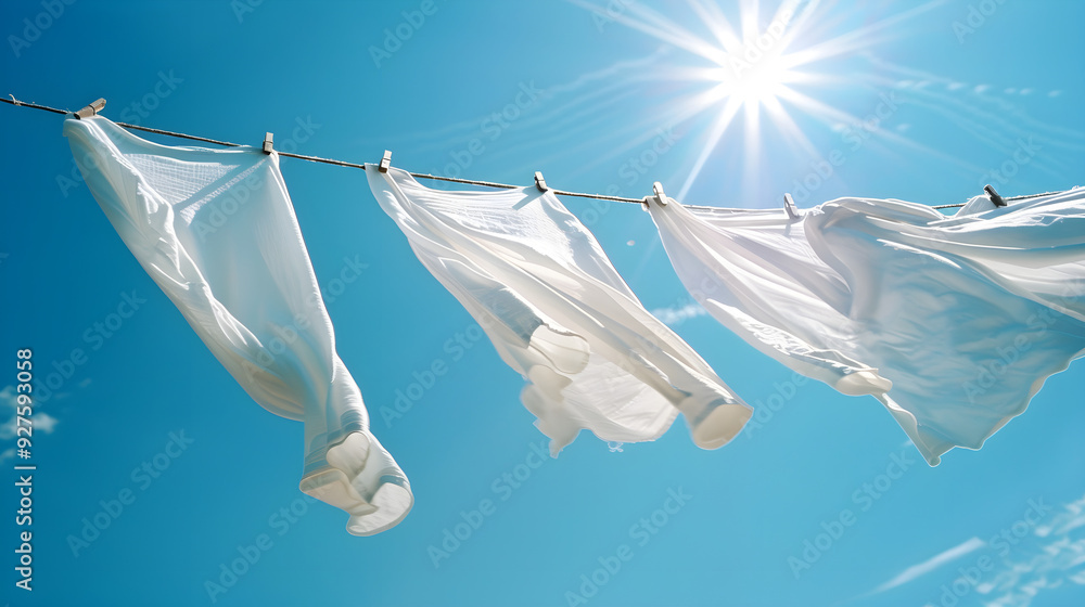 white shirts hung on a clothesline under a bright blue sky white shirts hung on a clothesline under a bright blue sky