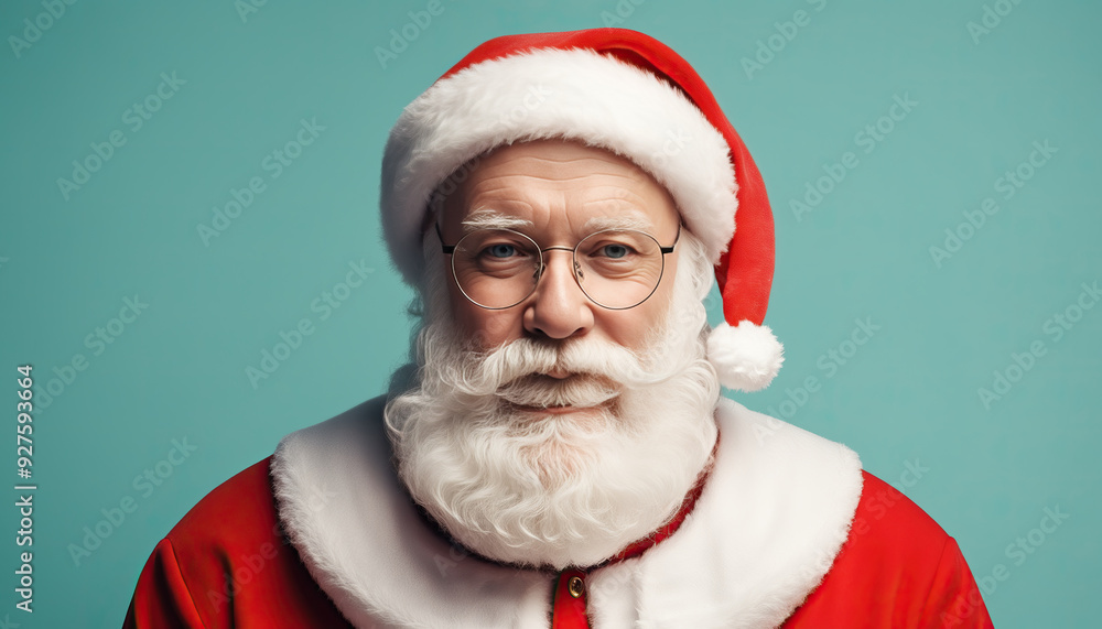 Naklejka premium chrismtas xmas old santa claus portrait traditional costume on blue background festive holiday season celebration