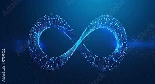 Eervisor of data visualization, infinity symbol made from dots and lines, dark blue background, data science theme, infinity sign, infinite technology concept