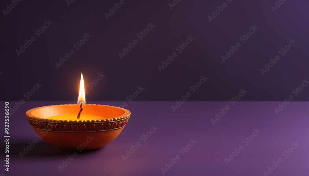 happy diwali minimal traditional clay lit burning diya lamp on purple background copy space for text hindu Indian festival celebration holiday season happy diwali minimal traditional clay lit burning diya lamp on purple background copy space for text hindu Indian festival celebration holiday season