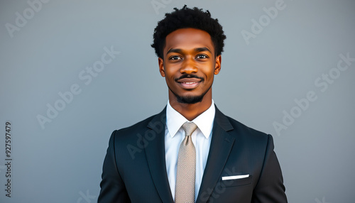 young handsome afro american black professional man in formal business suit confident pose