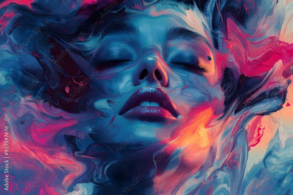 Woman Immersed in Vibrant Dreamscape Woman Immersed in Vibrant Dreamscape