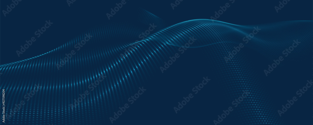 Futuristic dot wave. Abstract digital particle wave. Technology background. Colored musical wave. Dark background. Digital background with smooth, wavy curves. 3D vector illustration Futuristic dot wave. Abstract digital particle wave. Technology background. Colored musical wave. Dark background. Digital background with smooth, wavy curves. 3D vector illustration