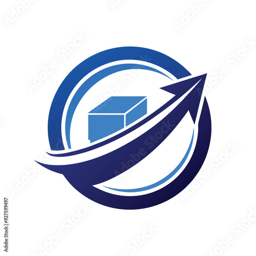 Konstfotografi Arrow rounded to circle blue abstract modern shape mascot logo design icon vecto