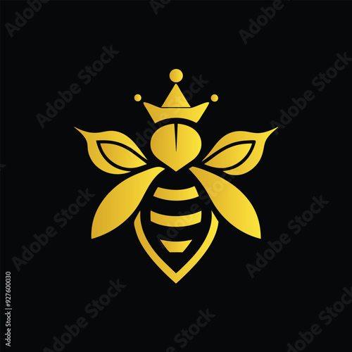 Queen honey bee with crown mascot logo design icon vector illustration