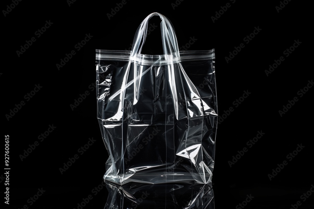 Transparent plastic bag with handles on black background Transparent plastic bag with handles on black background