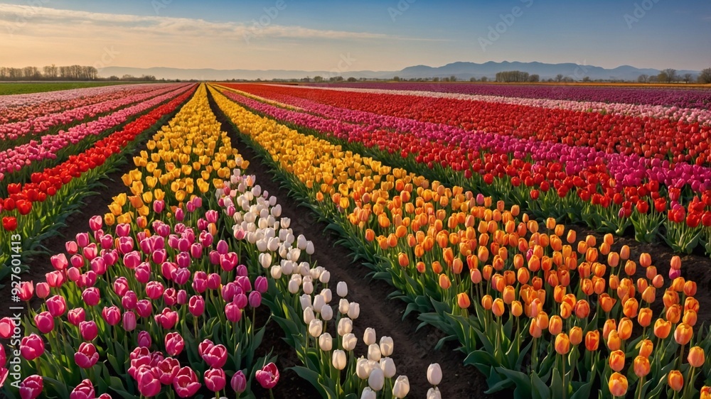 Beautiful fields of colorful tulips in the Netherlands Beautiful fields of colorful tulips in the Netherlands