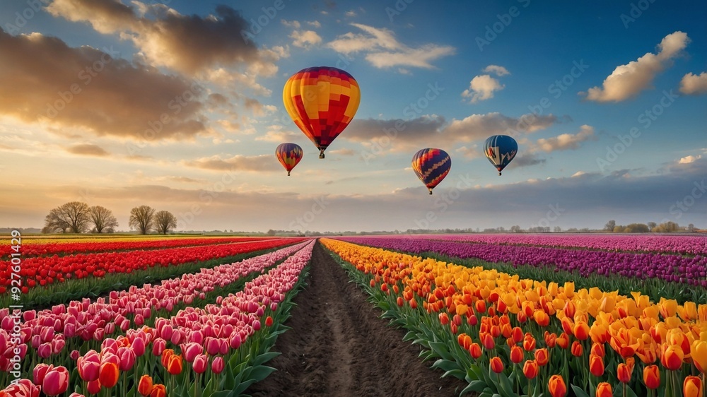 Fototapeta premium Beautiful fields of colorful tulips in the Netherlands