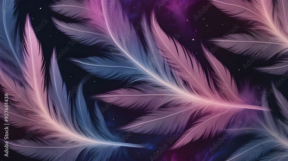 colorful feathers on nebula like background colorful feathers on nebula like background