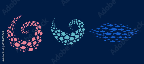 Shoal of fish shadows isolated set. Vector graphic design illustration element