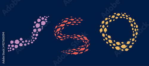 Shoal of fish shadows isolated set. Vector graphic design illustration element