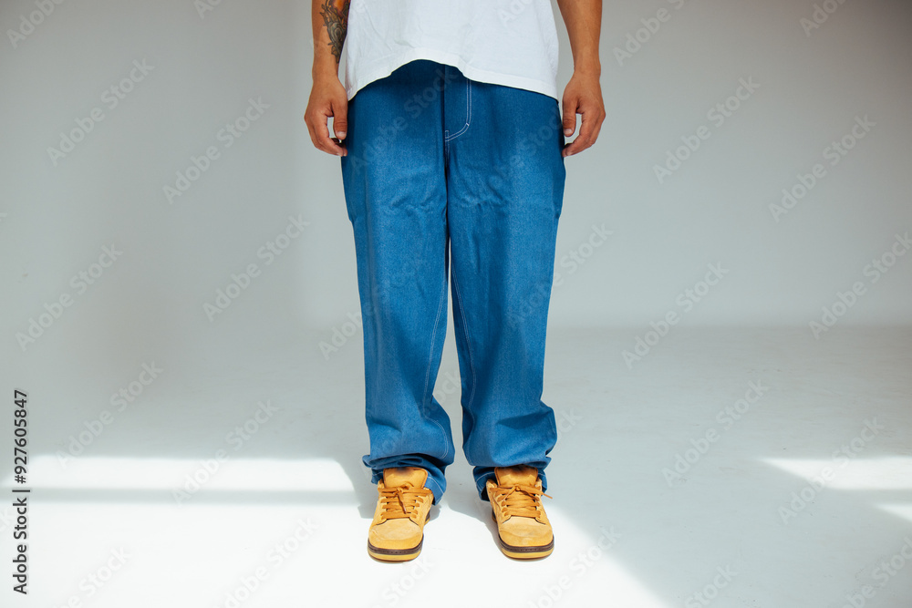 Mens Fashion in Blue Regular Jeans Design Modern Denim for People Concept.