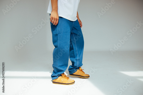 Mens Fashion in Blue Regular Jeans Design Modern Denim for People Concept.