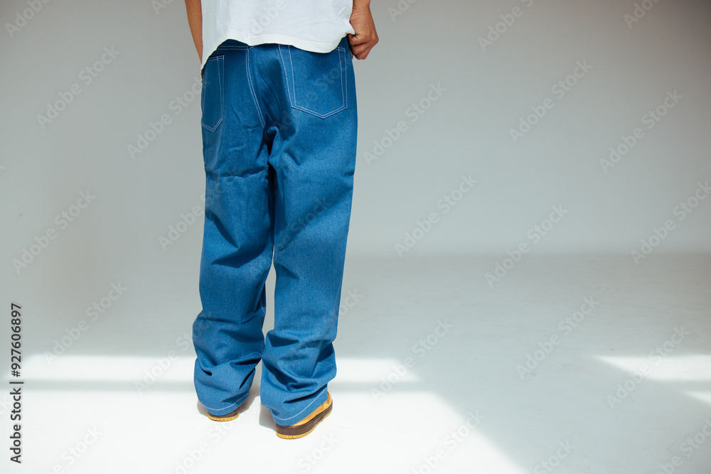 Mens Fashion in Blue Regular Jeans Design Modern Denim for People Concept.