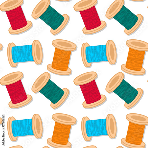 Seamless print pattern wallpaper background with spools of thead vector illustration 