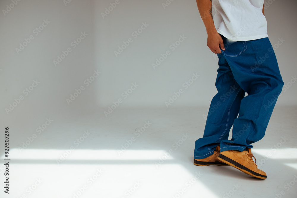 Mens Fashion in Blue Regular Jeans Design Modern Denim for People Concept.