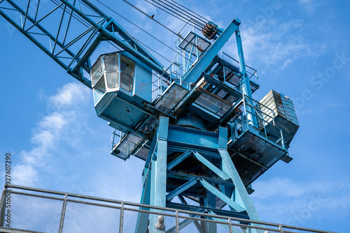 Old crane near the Main river canal in Offenbach am Main, Germany