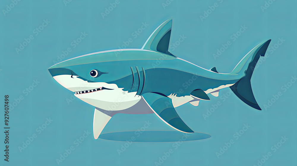 Fototapeta premium A cute baby shark swims playfully in a colorful, bright underwater world