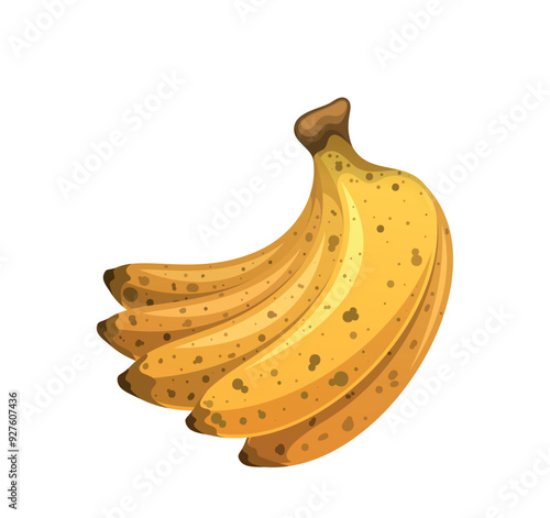 Bunch Of Ripe Yellow Bananas With Brown Spots, Indicating That They Are Slightly Overripe. Cartoon Vector Illustration