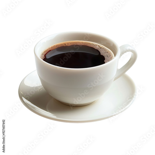 Hot Americano Coffee in a White Cup on a Saucers Surface.