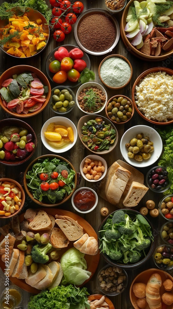 AI generator image of raw materials for cooking such as vegetables, fruits, beef, pork, chicken, fish, shrimp. AI generator image of raw materials for cooking such as vegetables, fruits, beef, pork, chicken, fish, shrimp.