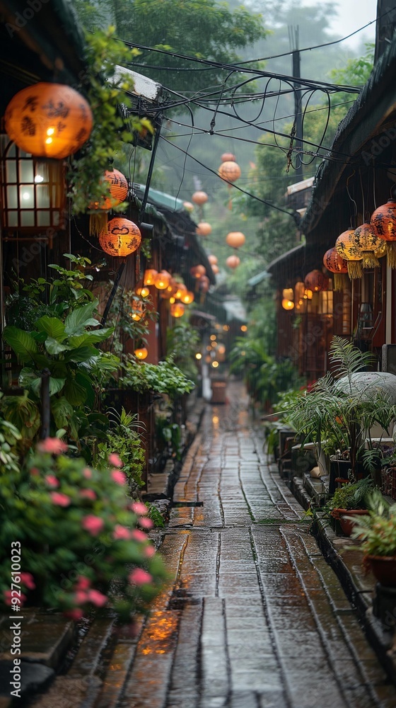 AI generator image of wooden house beside a stream in rural Asia AI generator image of wooden house beside a stream in rural Asia