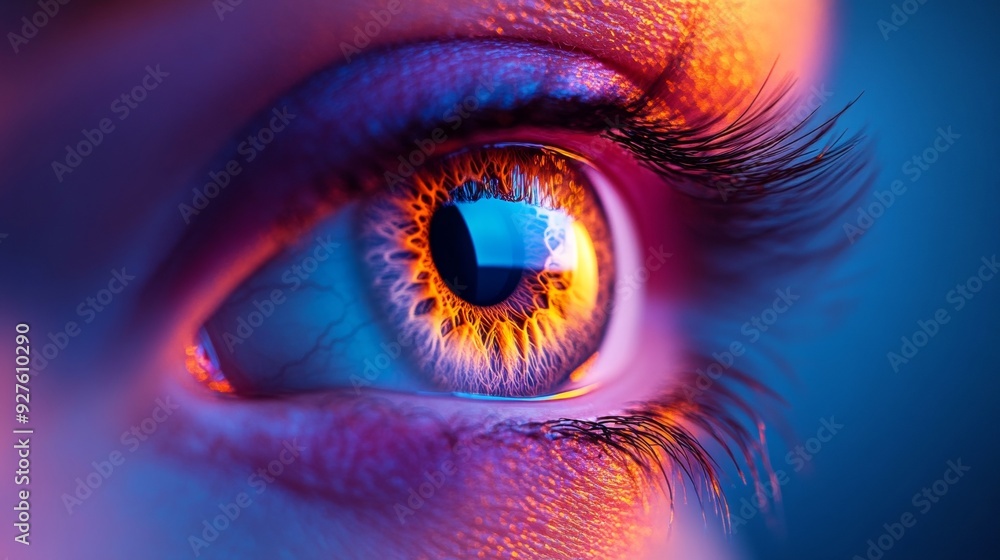A close up of a person's eye with a bright orange iris A close up of a person's eye with a bright orange iris