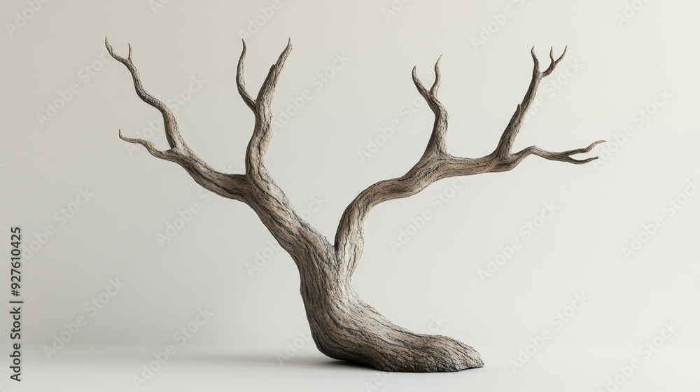 A tree with no leaves is standing on a white background A tree with no leaves is standing on a white background