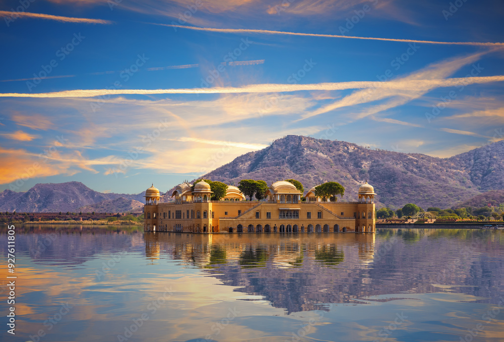 Jal Mahal Palace in the Man Sagar Lake, sunrise view, Jaipur, Rajasthan, India